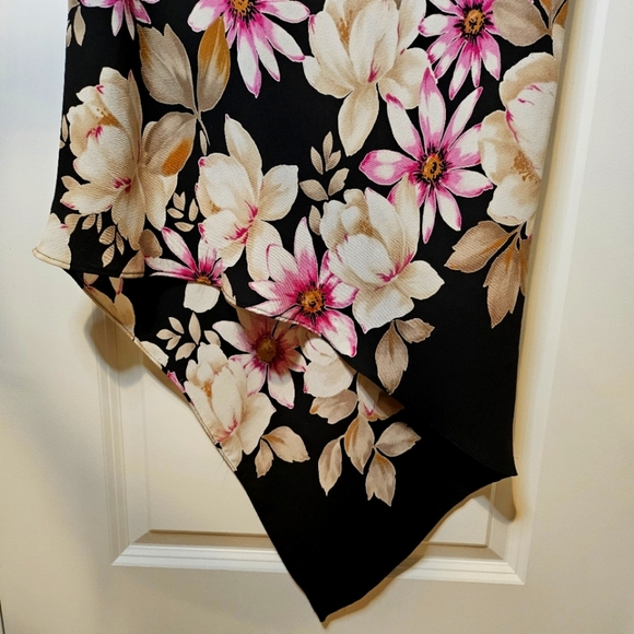 Dressbarn Black Pink Floral Knot Strap Asymmetrical Sleeveless Sheath Dress XS/S - Picture 6 of 14